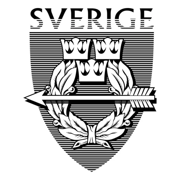 Wappensymbol Schwedens Wappenschild Mit Drei Kronen Lorbeerkranz Und Pfeil Schriftzug — Stockvektor