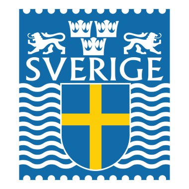 Viking style design. Vintage Swedish flag, heraldic lions and the inscription Sweden, isolated on white, vector illustration