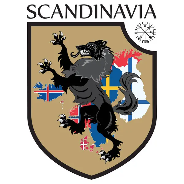Scandinavian Design Heraldic Shield Wolf Background Map Scandinavian Countries Sweden Vector Graphics