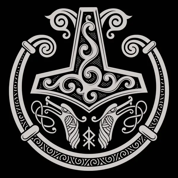 Scandinavian Viking Design Thors Hammer Scandinavian Ornament Isolated Black Vector Royalty Free Stock Illustrations