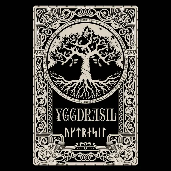 Viking Design World Tree Scandinavian Mythology Yggdrasil Celtic Pattern Frame Royalty Free Stock Illustrations