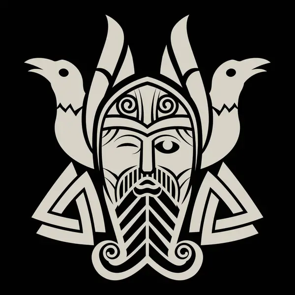Diseño Estilo Nórdico Antiguo Dios Supremo Odín Dos Cuervos Signos Ilustraciones de stock libres de derechos