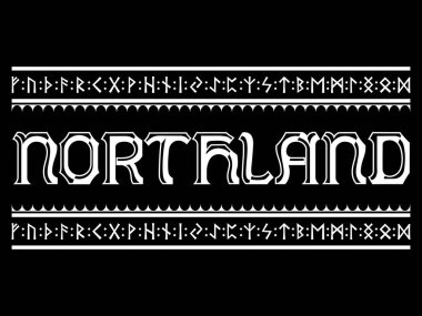Viking İskandinav tasarımı. El yazması yazması - Northland ve İskandinav rünleri, siyah üzerine izole edilmiş, vektör illüstrasyonu