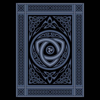 İskandinav Viking tasarımı. Eski Kelt İskandinav tarzında çerçevelenmiş, çiçek süsleri ve kanatlı ejderhalarla siyah, vektör illüstrasyonunda izole edilmiş.