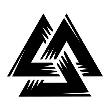 Valknut, Tanrı Odin 'in işareti. Odinlerin imzası kazınmış, beyaz üzerine izole edilmiş, vektör illüstrasyonu