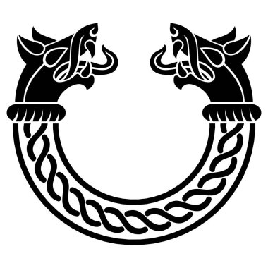 Eski İskandinav tarzı tasarım. Kurt başlı Viking bileziği, beyaz üzerine izole edilmiş, vektör çizimi.