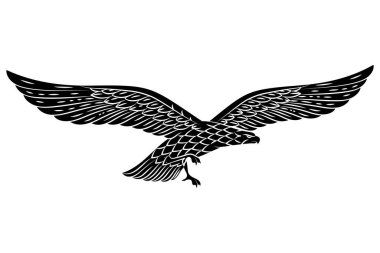 Kanatları açık kartal, beyaz üzerine izole edilmiş, vektör illüstrasyonu