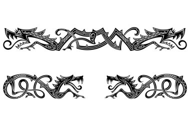 Viking İskandinav tasarımı. Kelt dilinde antik mitolojik hayvan, İskandinav tarzı, düğüm çizimi, beyaz üzerine izole edilmiş, vektör illüstrasyonu