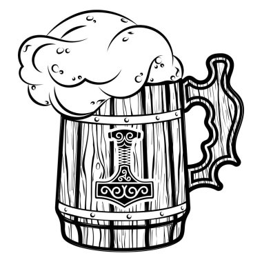 Viking içki bardağı. İskandinav biralı Viking bardağı, beyaz üzerine izole edilmiş, vektör illüstrasyonu