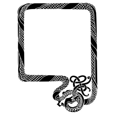 Viking Tasarımı. Kelt-İskandinav süsü ile yılan, beyaz üzerinde izole, vektör illüstrasyonu