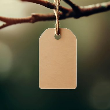 boş kağıt ya da karton etiket ağaçtan ya da çalılıktan sarkıyor