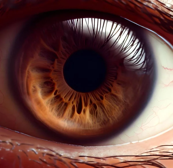 macro close up of human iris, eye color dark brown