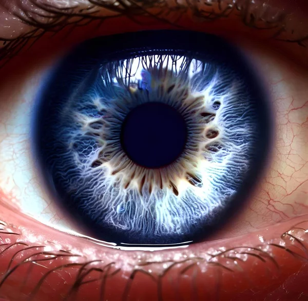 Macro Close Íris Humana Cor Dos Olhos Azul Escuro — Fotografia de Stock