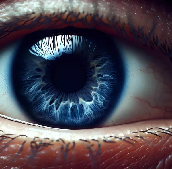 Macro Close Íris Humana Cor Dos Olhos Azul Escuro — Fotografia de Stock