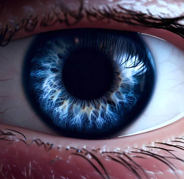 Μακρόστενο Πλάνο Της Ανθρώπινης Ίριδας Χρώμα Ματιών Σκούρο Μπλε — Φωτογραφία Αρχείου