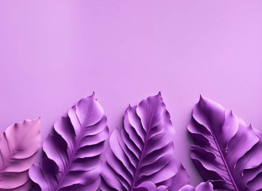 Pastel mor renkte tropikal yaprak koleksiyonu, kopyalama alanı olan pastel mor arkaplan