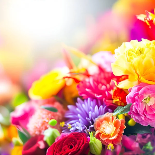 Colorido Buquê Vibrante Várias Flores Com Fundo Borrado Espaço Cópia Fotos De Bancos De Imagens