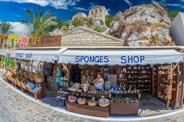 Symi Greece July 2022 Sponge Souvenirs Shop Острів Відомий Лікарськими — стокове фото