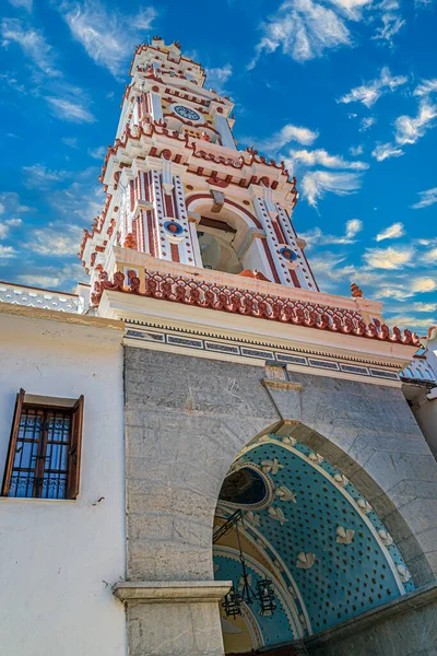 Bell Tower Monastery Archangel Michael Panormitis Greek Orthodox Monastery Dedicated — Stok fotoğraf