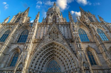 Facade of the Cathedral of the Holy Cross and Saint Eulalia, known as Barcelona Cathedral (Catalan: Catedral de la Santa Creu i Santa Eulalia) is one Gothic cathedral built from XIII to XV centuries.