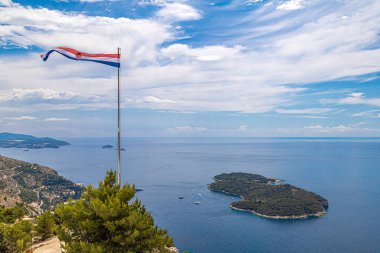 View from the the hill of Dubrovnik (Croatia) of island Lokrum, near of the Old City port. An island in the Adriatic Sea with Benedictine Monastery of St. Mary, Fort Royal and Botanical garden.
