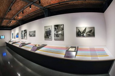 BARCELONA, SPAIN - MARCH 1, 2022: The photography section within the Museum d'Historia de Catalunya located in the building Palau de Mar (1880-1890), originally General Port Warehouse, a 19th-century. clipart