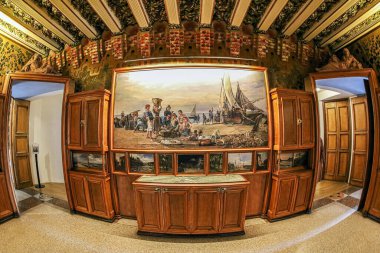 BARCELONA, SPAIN - FEBRUARY 28, 2022: Interior from Casa Vicens, work of architect Antoni Gaudi, considered to be his first major project. Built between 1883-1885. UNESCO World Heritage Site.