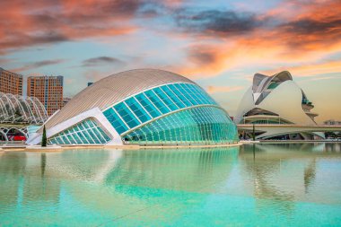 VALENCIA, SPAIN - MARCH 27, 2022: Cultural and architectural complex City of Arts and Sciences, designed by architects Santiago Calatrava and Felix Candela. Built between 1996 and 2009. clipart