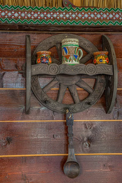 Внутреннее Убранство Типичными Румынскими Народными Орнаментами Дельты Дуная Муригиол Уезд — стоковое фото
