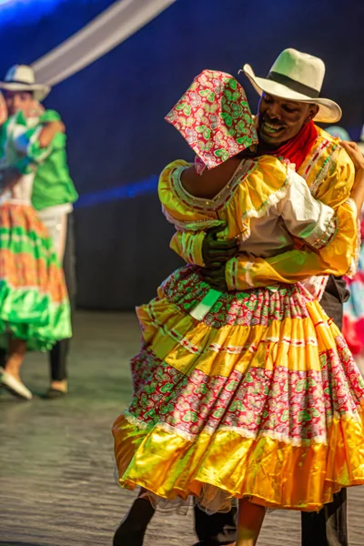 stock image TIMISOARA, ROMANIA - JULY 7, 2016: Young dancers from Colombia in traditional costume present at the international folk festival, International Festival of hearts, organized by the City Hall Timisoara