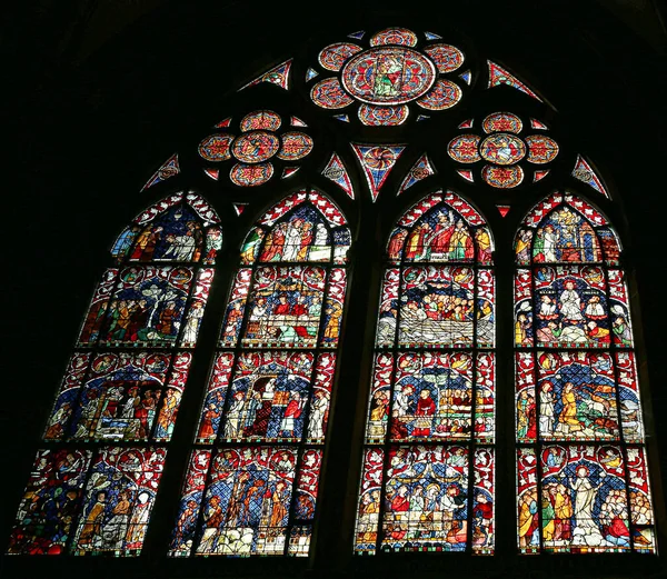 Strasbourg France May 2023 Stained Glass Window Interior Famous Notre — Stock Photo, Image