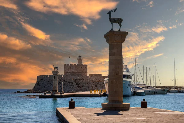 Rhodes Greece June 2022 Післяобідній Вид Портом Мандракі Марина Символічні Стокове Зображення