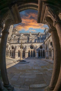 Gothic elements and Gothic cloisters inside of the the Porto Cathedral (Se do Porto), Portugal. A Roman-Catholic church still extant in 1147. clipart