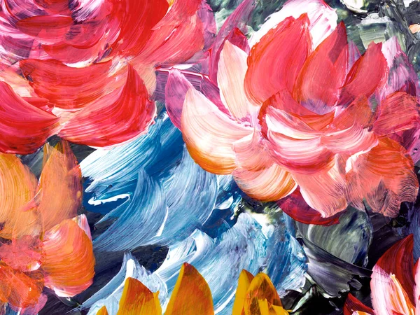 Rote Blumen Abstrakte Malerei Original Handgezeichnet Impressionistischer Stil Farbtextur Pinselstriche — Stockfoto