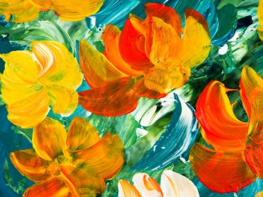 Abstract flowers, original hand drawn, impressionism style, color texture, brush strokes of paint,  art background.  Modern art. Contemporary art.