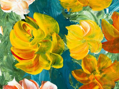 Abstract flowers, original hand drawn, impressionism style, color texture, brush strokes of paint,  art background.  Modern art. Contemporary art.