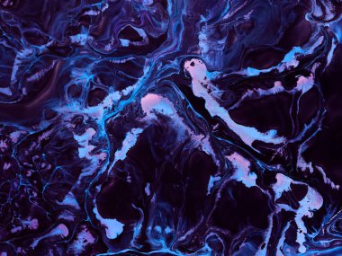 Neon abstract art painting in blue and purple colors, creative hand painted background, acrylic, brush texture, dark artwork. Modern art. Contemporary art.