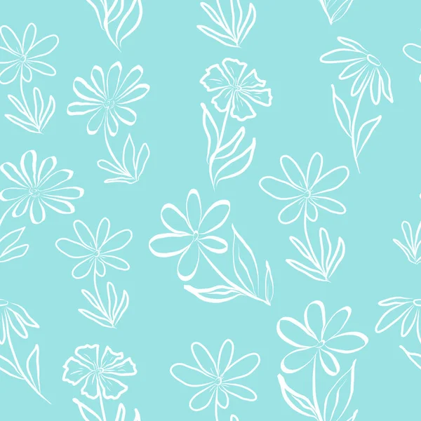 Vektornahtloses Muster Mit Abstrakten Weißen Blüten Auf Türkisfarbenem Hintergrund Handgezeichnete — Stockvektor