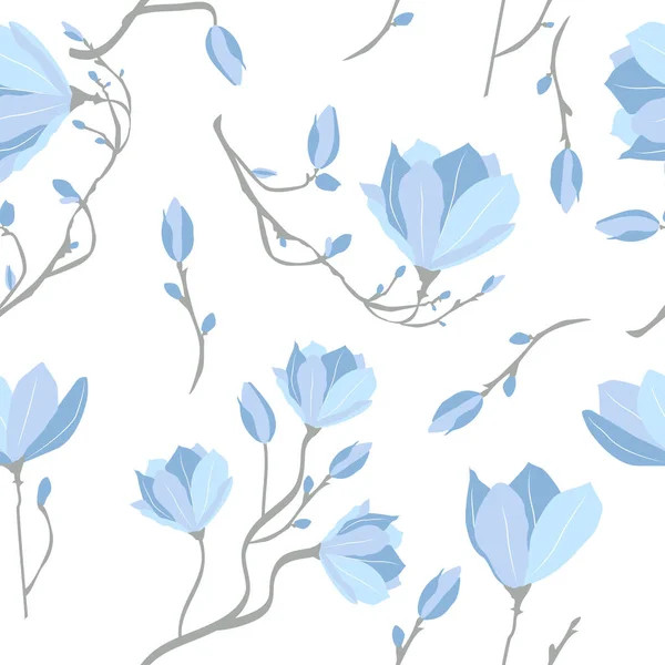 Abstract Bloemen Naadloos Patroon Bloemenblauw Bloeiend Een Witte Achtergrond Kunst — Stockvector