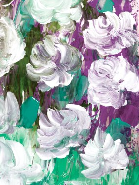 Abstract flowers, original hand drawn, impressionism style, color texture, brush strokes of paint,  art background.  Modern art. Contemporary art.