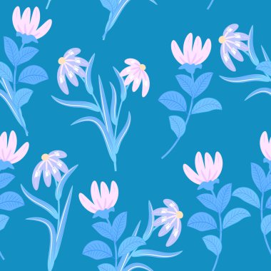 Pembe çiçekli kusursuz desen. Çiçek dekoratif vektör arka planı, bitkiler, moda, kumaş, duvar kağıdı için botanik tasarımı