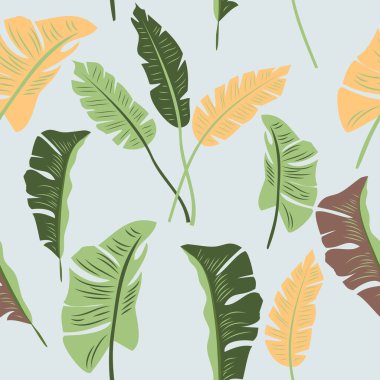 Seamless pattern with tropical leaves of banana, jungle background. Botany vector background,  wallpaper.