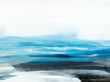Abstract ocean landscape. Original painting. Hand drawn, impressionism style, blue color texture with copy space, brushstrokes of paint, art background.  Modern art. Contemporary art.