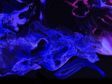 Neon blue and pink abstract fantastic art painting, creative hand painted background, abstract ocean, acrylic, brush and marble texture. Modern art. Contemporary art. 