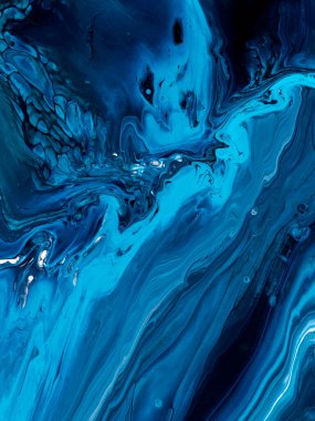 Blue wave abstract creative hand painted background, brush and marble texture, acrylic painting. Modern art. Contemporary art.