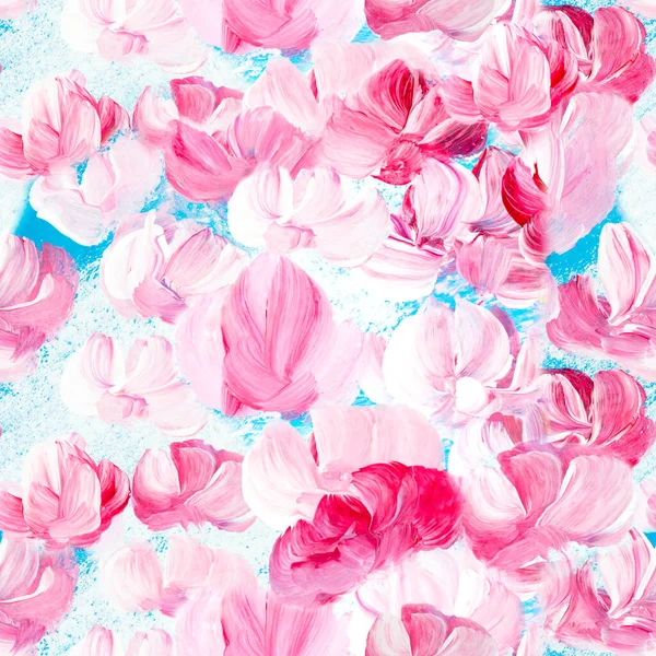 Seamless Pattern Abstract Pink Flowers Original Hand Drawn Impressionism Style — Stock Photo, Image