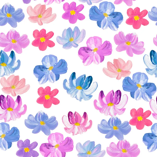 Seamless Pattern Abstract Multicolor Flowers Art Painting Creative Hand Painted — Stock Photo, Image
