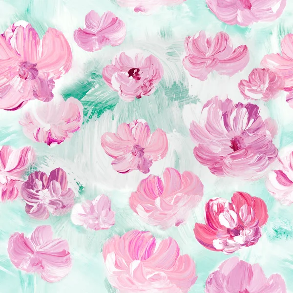 Naadloos Patroon Van Abstracte Roze Bloemen Kunstschilderkunst Creatieve Hand Geschilderde — Stockfoto