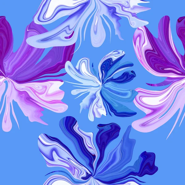 Mavi Mor Çizgili Kusursuz Desenli Dekoratif Çiçekler Yaratıcı Boyası Arka — Stok fotoğraf