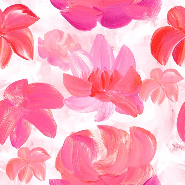 Naadloos Patroon Van Abstracte Roze Bloemen Kunst Schilderen Creatieve Hand — Stockfoto